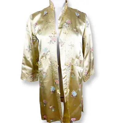 Vintage Asian Gold Satin Quilted Brocade Embroidered Coat / Jacket • $79