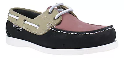 Seafarer Yachtsman Womens Navy/Beige/Pink Leather Casual Deck Boat Lace Up Shoes • £19.99