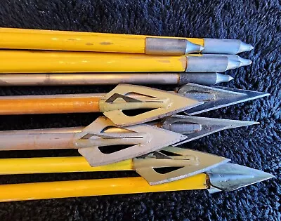 11 Vintage Wooden Shaft Arrows Bear Broadheads And Practice Tips Hunting • $32