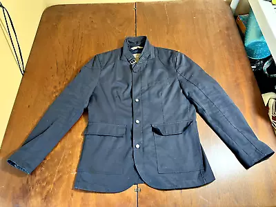 2022 ZARA MAN Navy Blue Motorcycle Biker Jacket Elbow Patch Coat Jacket Cotton L • $49.99