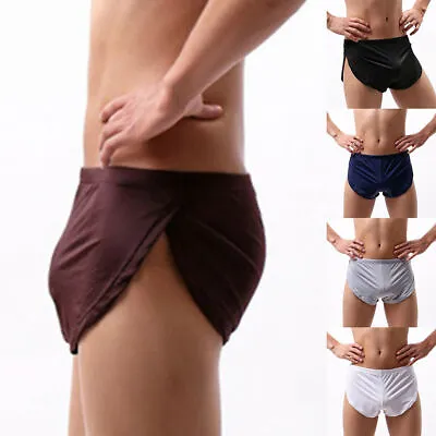 Men's Boxer Briefs Underwear Home Soft Breathable Sexy Side Split Low Rise Short • $5.79
