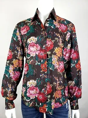 MEGAN PARK England Floral Print Long Sleeve Silk Button Front Top Blouse Size 0 • $39.99