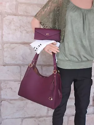 NEW Coach Lori Leather Shoulder/Hobo Bag + Wallet SET Deep Berry + Dust Bag SET • $877.06