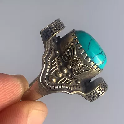 Ancient Vintage Victorian Silver Ring Natural Turquoise & Coral Stone Size 9/10 • $11.50