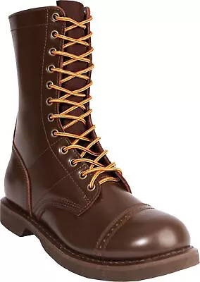 Brown Leather Military Jump Boots 10 Inches Tactical Army Lace Up Impact • $135.99