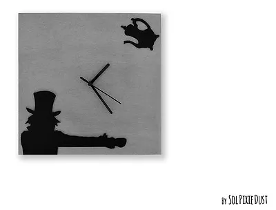 Concrete Square With Mad Hatter Silhouette - Wall Clock - Modern Wall Clock • $45