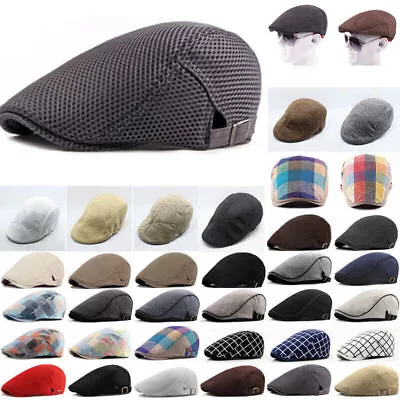 Mens Flat Cap Gatsby Ivy Irish Wool Newsboy Hat Hunting Cabbie Hat Adjustable UK • £8.35