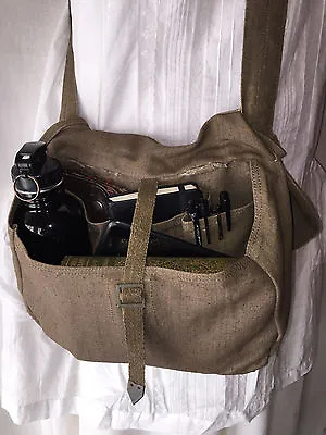 Vintage 1950's Army Military Messenger Field Bag Linen Canvas Cross Body Satchel • $72