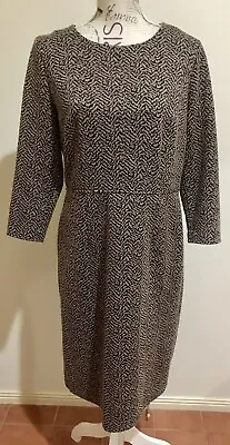 Vintage Trent Nathan- Brown & Black 3/4 Sleeve Knee Length Dress-12 • $10