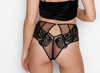 Victoria's Secret Black Butterfly Luxe Cheeky Panties Size S High-Waist Applique • $50.49