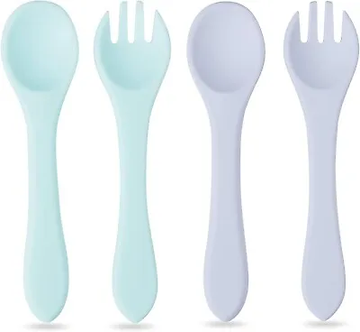 4pcs PandaEar Soft Silicone Baby Spoons Forks / Bendable / BPA Free / Kids • £4.39