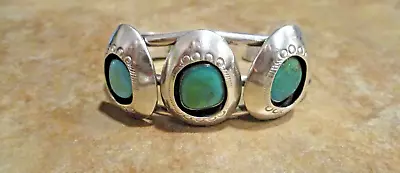 FINE Vintage Navajo Sterling Silver THREE TURQUOISE Shadowbox Design Bracelet • $179