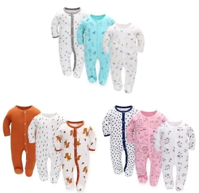 Baby Boys Girls 3 Pack Bodysuits Cotton Long  Sleeve Romper Newborn • £11