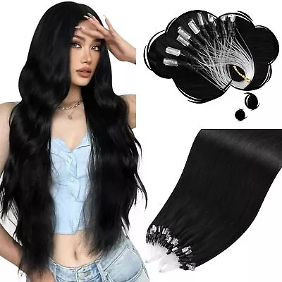 Moresoo Micro Link Hair Extensions Human Hair Jet Black Micro Loop Hair Exten... • $69.72