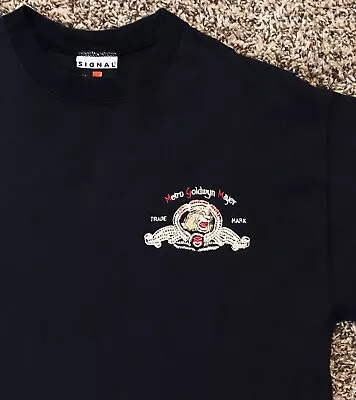 Vintage MGM Metro Goldwyn Mayer Embroidered Lion Logo Black T-Shirt Medium • $34.99