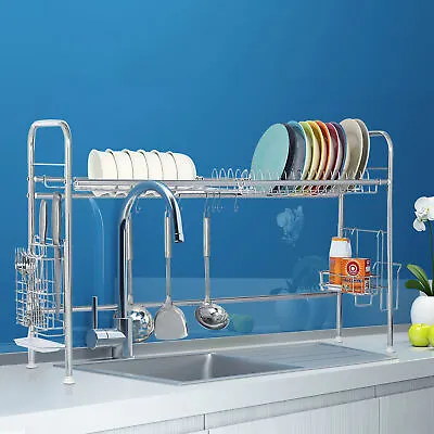 Over The Sink Dish Drying Rack Stainless Steel Kitchen Organizer Cutlery Drainer • $21.19