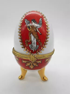 Gorgeous Antique Porcelain Scene Egg Shape Jewelry Box • £35.96