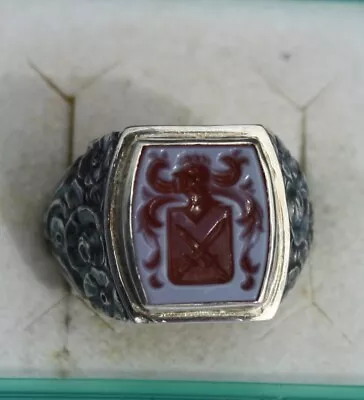 Heavy  Art Nouveau Silver Intaglio Signet Seal Ring • £148.65