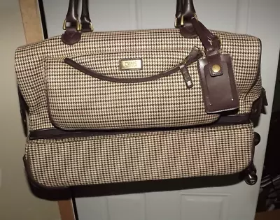 Vintage Chaps Houndstooth Print 21  Rolling Duffel Bag Carry-on Duffle T416 • $29.22