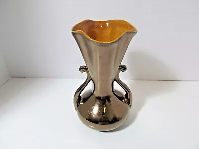 Vintage Red Wing Pottery Usa Double Handle Vase #505 Bronze & Tan 7.5  Tall • $29.50