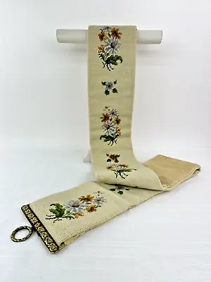 Vintage Tapestry Needlepoint Bell Pull Wall Hanging Floral 66  Brass Hardware • $34.99