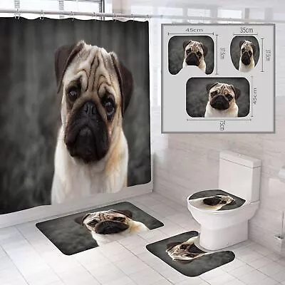 £19.39 • Buy Lovely Pets Bulldog Dog Waterproof Shower Curtain Bath Mat Toilet Cover Set Mat