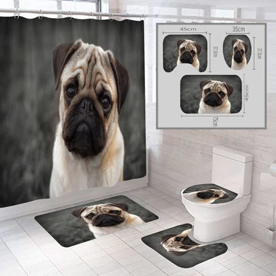 £15.89 • Buy Lovely Pets Bulldog Dog Waterproof Shower Curtain Bath Mat Toilet Cover Set Mat