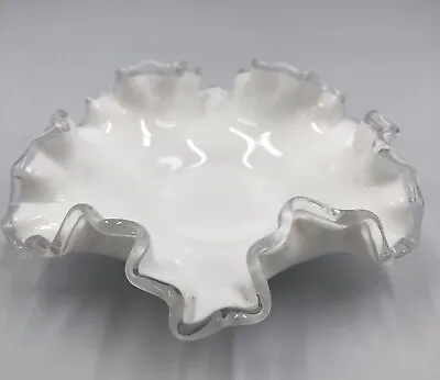 Vintage Fenton Silver Crest Milk Glass Bowl White Handkerchief Ruffled Edge Dish • $9.79
