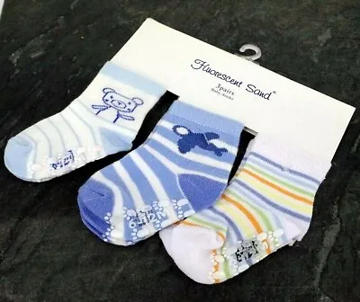 Baby Toddler Boys ABS Cotton Blend Anti Non Slip Socks 3 Pairs Size 0-12 Months • £3.99