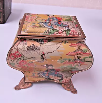 Antique Vantine's Asian Treasure Store Tin Urn Broadway New York Bird And Woman • $99.95