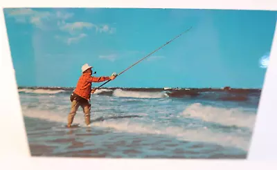 Greetings From Myrtle Beach Man Fishing Vintage Postcard Lusterchrome Tichnor • $11.73