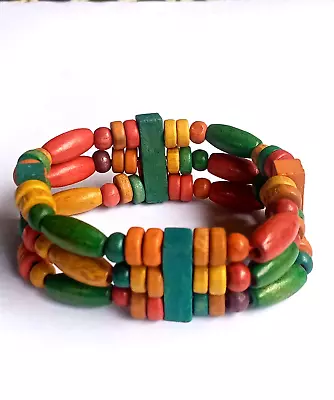 Rasta Roots Wood Beads Bob One Love Jamaica Reggae Africa Roots Bangle Hand Made • $14.99