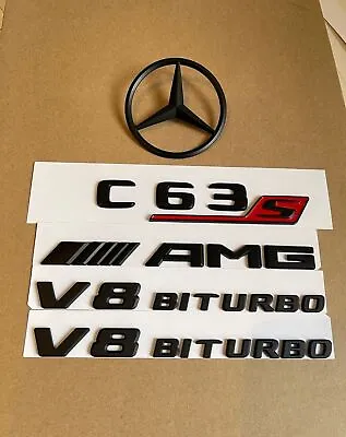 Matte Black Red C63s AMG V8 BITURBO Sticker Emblem Badge For C63s Wagon W205 • $39