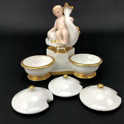 $196.60 • Buy Vintage Antique Master Salt Cellar Open Dish Lids VA Portugal Angel & Dolphin 