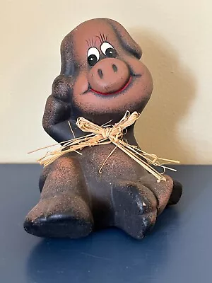 Vintage Brown Ceramic Pig Country Figurine Happy Piglet Figure • $10.50