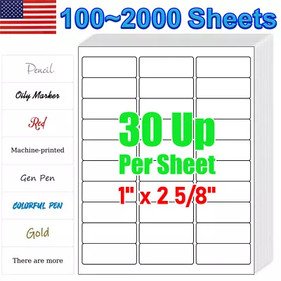 2000 Sheets Shipping Labels 1 X 2 5/8 30Up Adhesive Mailing Address Laser Inkjet • $122.88