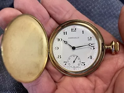 $50 • Buy VINTAGE CARAVELLE MENS POCKET WATCH  Swiss Made 17 Jewel, Hunter Case