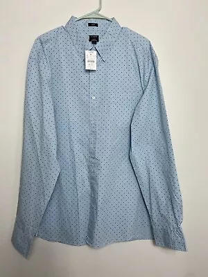 J Crew Shirt Mens XXL  Blue Polka Dot Cotton Slim Flex Washed  Button Up • $28.40