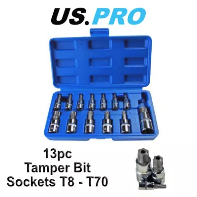 US PRO 13pc Torx Star Bit Socket Set - Tamper Bit Sockets T8 - T70 1497 • £9.18