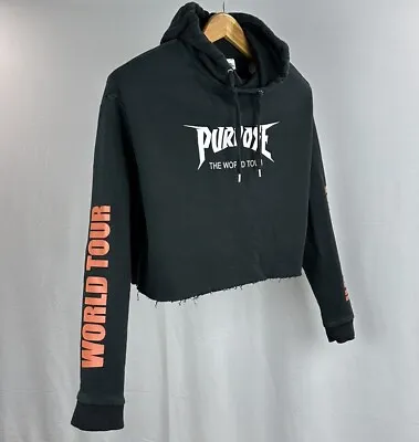 JUSTIN BIEBER Hoodie Women's XL Purpose World Tour Black Cropped Pullover H&M • $16.88