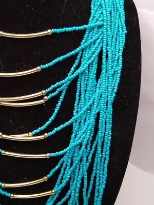 Vintage Simulated Turquoise & Metal Necklace - 16 -36  - Turquoise • $14