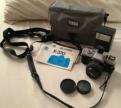 MINOLTA X 370 SLR Film Camera W/ Minolta 55mm Lens Case Manual  Focal Flash  • $39.99