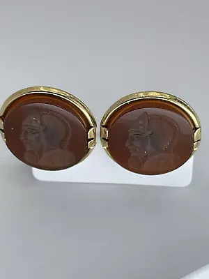 Vintage Roman Soldier Mens Cufflinks Round Carved Resin Cameo Style Gold Tone 1  • $11.95