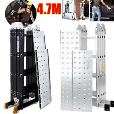 4.7M Heavy Duty Foldable Multi-Purpose Aluminium Folding Platform Working Ladder • £31.97