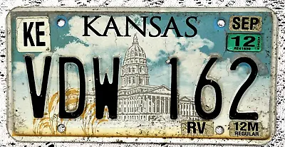 License Plate Tag Vintage Kansas 2012 Sticker KE WDW 162  Rustic MAN CAVE DECOR • $9.95