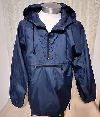 Gap Wind Breaker Rain Jacket Med Men Navy Blue Nylon 1/2 Zip Pull Over Hooded • $17