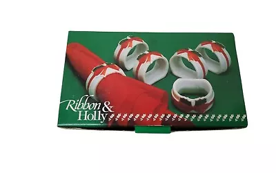 Mt Clemens Pottery Set Of 6 Bow And Holly Ceramic Napkin Rings. • $26.04