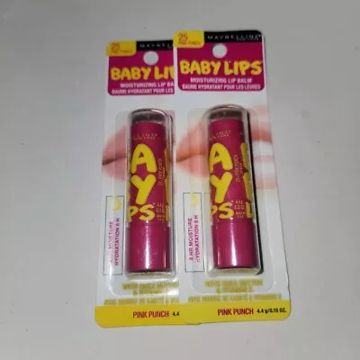 Lot Of 2 Maybelline # 25 Pink Punch Baby Lips Moisturizing Lip Balm .15 Oz • $10.25