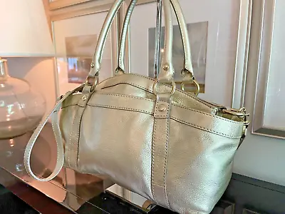 J CREW Gold Leather Bag Tote Shoulder Strap Bag Satchel Holiday Christmas • $39.50