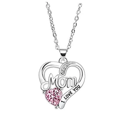 Mom Necklace I Love You Mom Gifts Mother's Day Gifts Rhinestone Necklace Pink • $17.07
